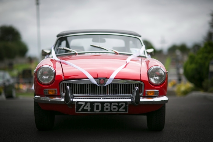 red wedding car vintage